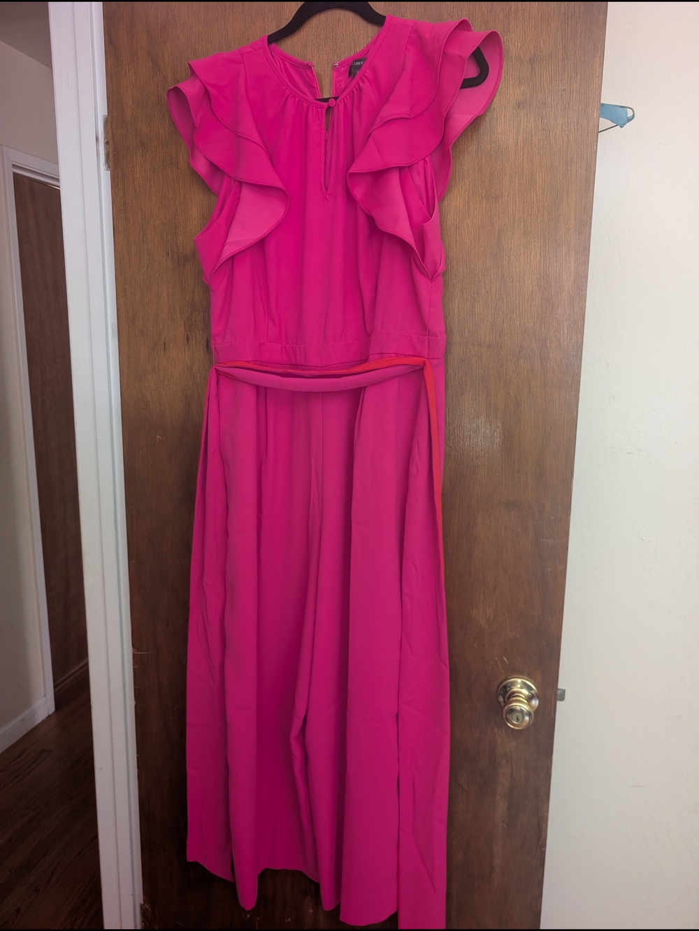 J. Crew Fuchsia Ruffle-Trim Jumpsuit Women's 14